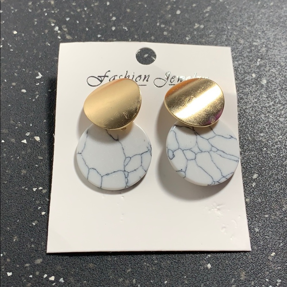 Gold and White Earrings